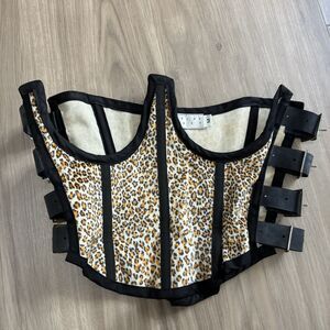 Catherine Coatney Rare Bustier Corset Cheetah Print Side Buckles Under Bust M